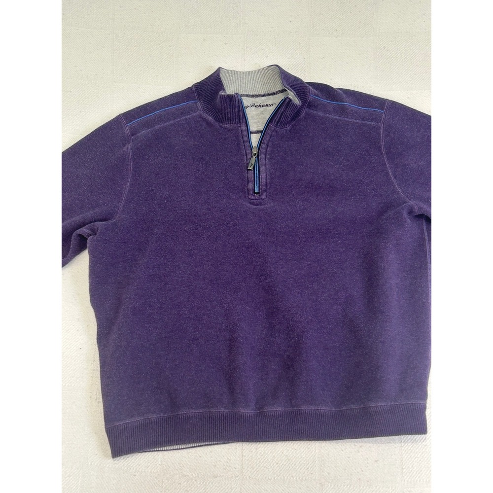 Tommy Bahama Reversible Quarter Zip Pullover Sweater Purple Gray Mens XL